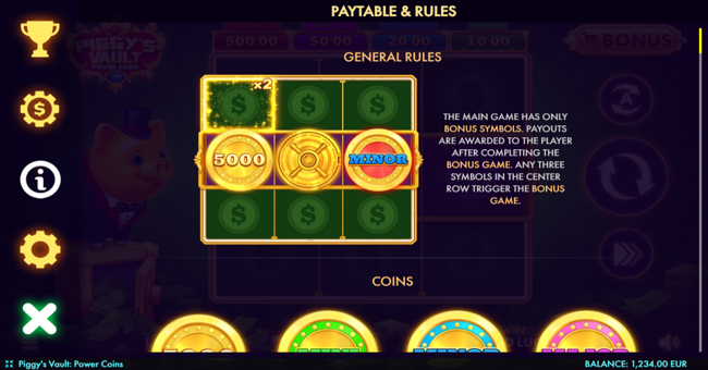 piggys vault power coins paytable paytable