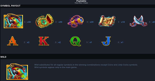 pirate coins 3 chests paytable paytable