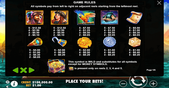 pirate gold deluxe paytable paytable