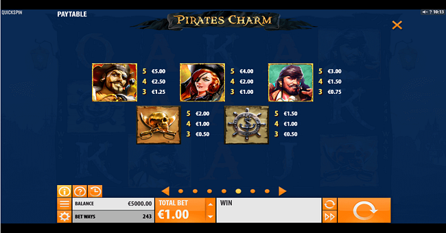 pirates charm paytable 1 paytable