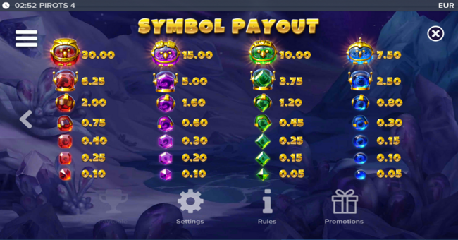 pirots 4 inferno paytable 1 paytable