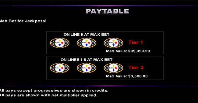 pittsburgh steelers deluxe paytable 1 paytable