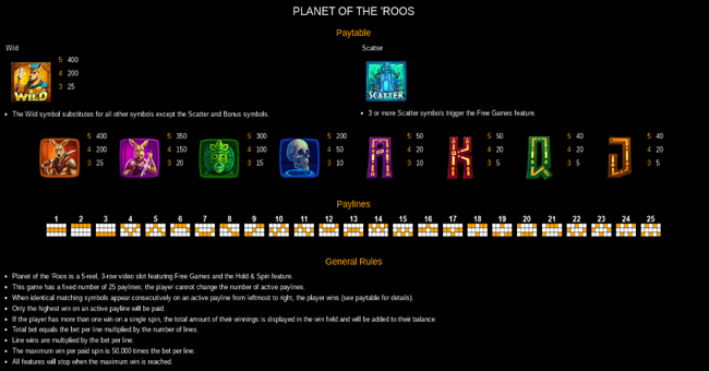 planet of the ross paytable paytable