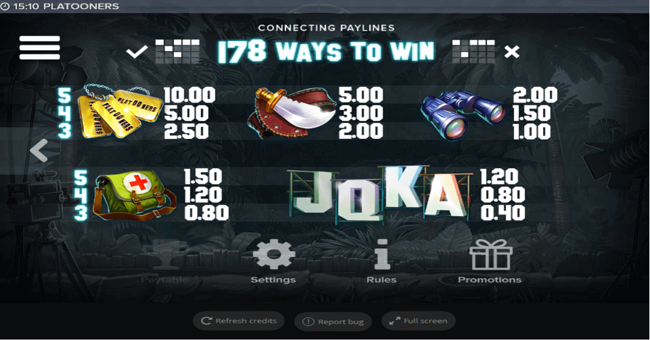 platooners paytable paytable