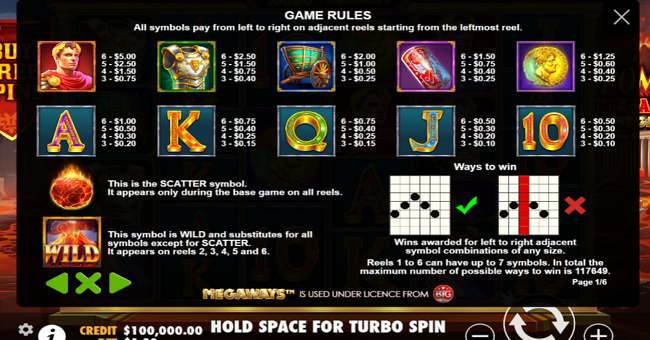 pompeii megareels megaways paytable paytable