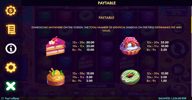 pop lollipop paytable 1 paytable