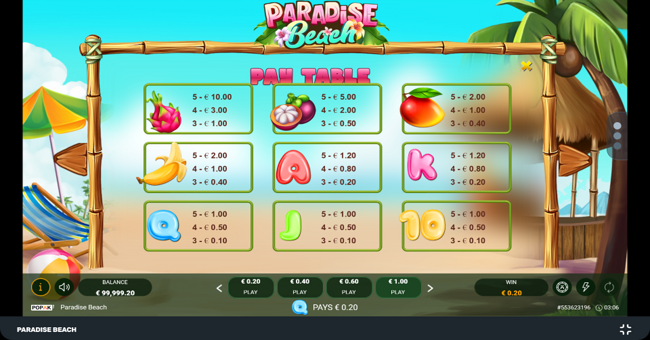 popok gaming paradise beach paytable paytable