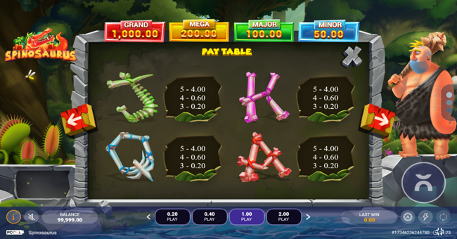 popok gaming spinosaurus paytable 2 paytable