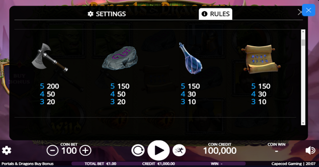 portals and dragons buy bonus paytable 2 paytable