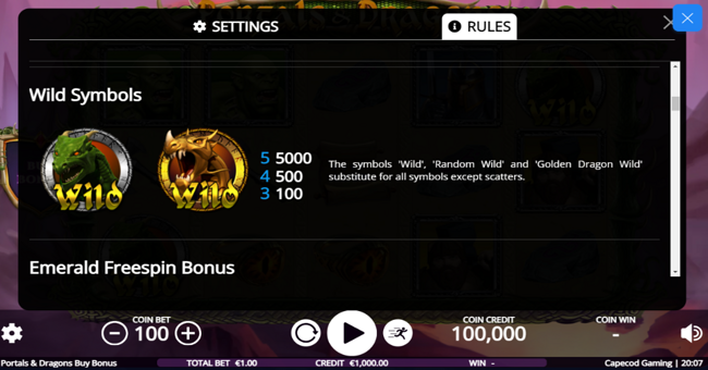 portals and dragons buy bonus paytable 3 paytable