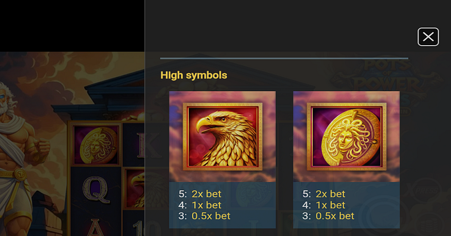 pots of power zeus paytable 1 paytable