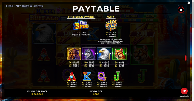 power boost buffalo express paytable paytable