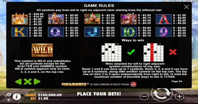 power of thor megaways 1 paytable
