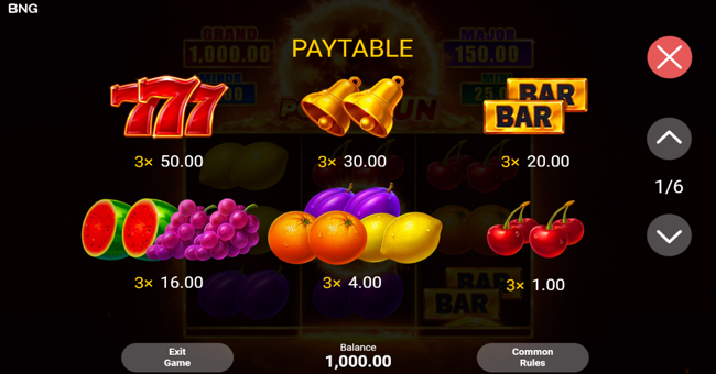 power sun paytable paytable