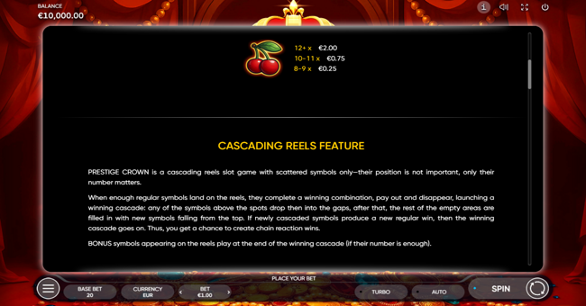 prestige crown paytable 2 paytable