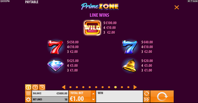 prime zone paytable 1 paytable