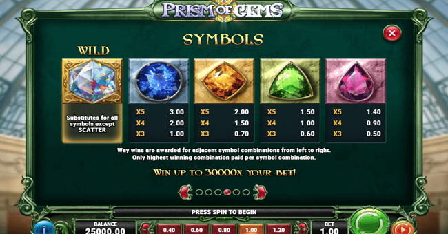 prism of gems paytable 1 paytable