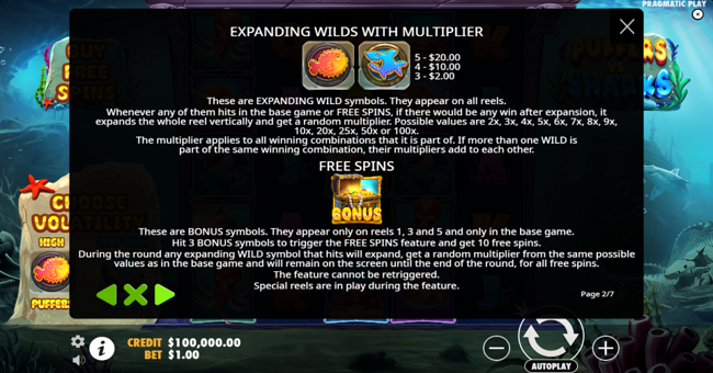 puffers vs sharks paytable 2 paytable