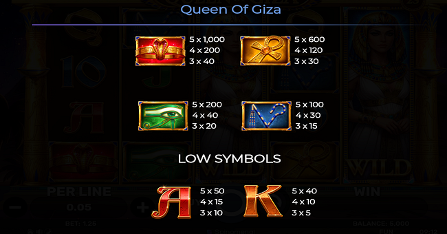 queen of giza paytable 1 paytable