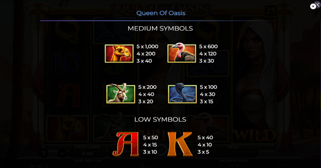 queen of oasis paytable 1 paytable