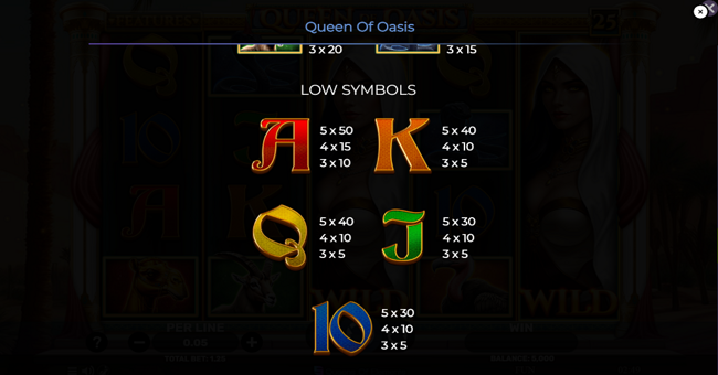 queen of oasis paytable 2 paytable