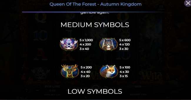 queen of the forest autumn kingdom paytable 1 paytable