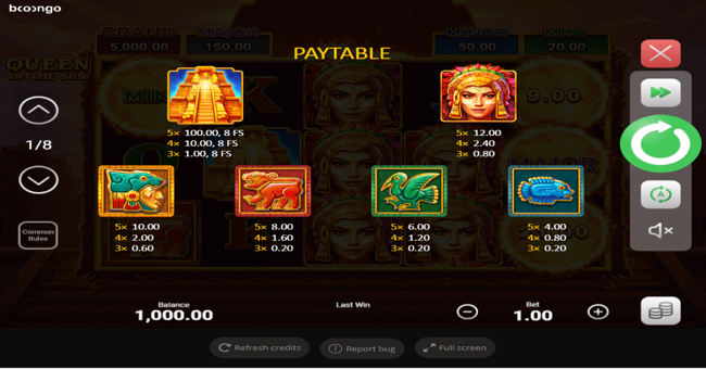 queen of the sun paytable paytable