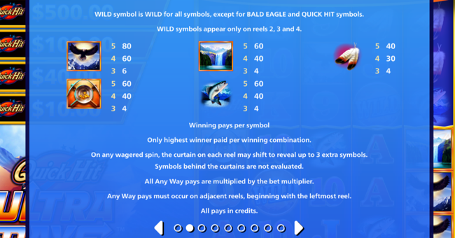 quick hit ultra pays eagles peak paytable 1 paytable