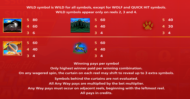 quick hit ultra pays wolf mountain paytable 1 paytable
