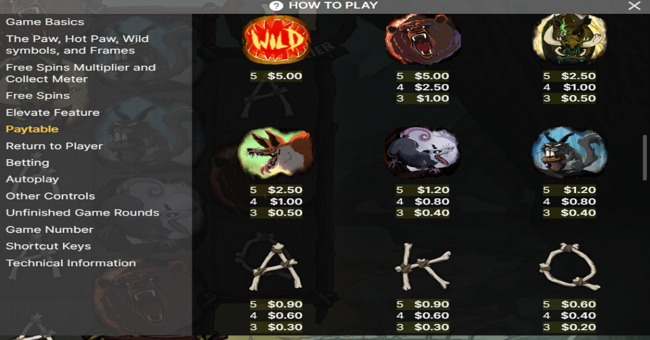 rabid randy dark trails paytable 1 paytable