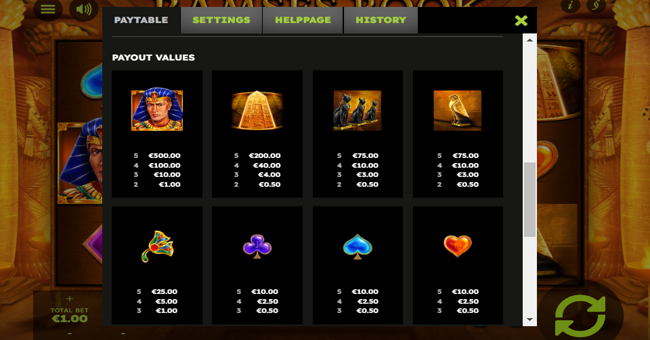 ramses book deluxe paytable 1 paytable