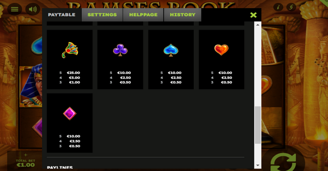 ramses book deluxe paytable 2 paytable