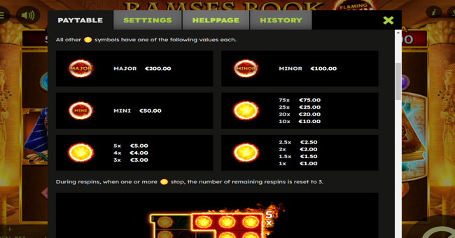 ramses book flaming link paytable 1 paytable