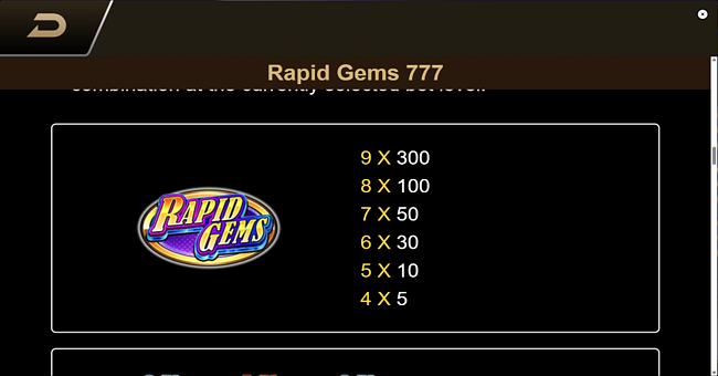 rapid gems 777 paytable 1 paytable