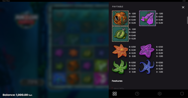 razor ways paytable 2 paytable