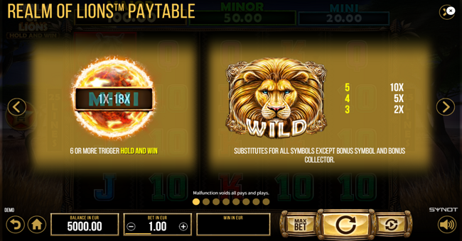 realm of lions paytable 1 paytable