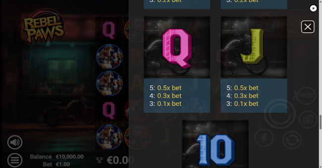 rebe paws paytable 4 paytable