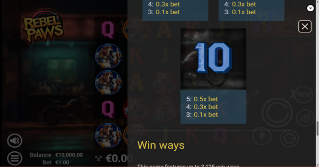 rebe paws paytable 5 paytable