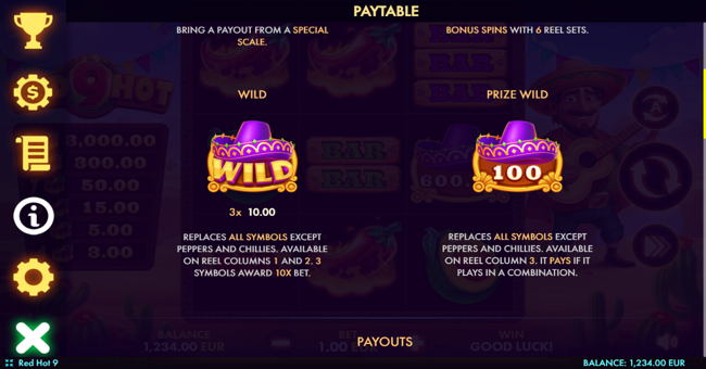 red hot 9 paytable 1 paytable