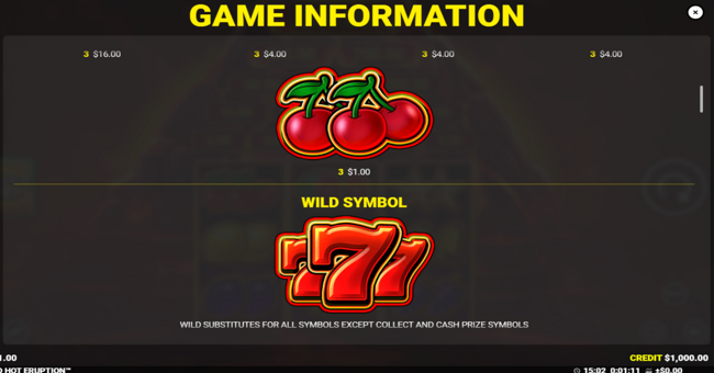 red hot eruption paytable 2 paytable