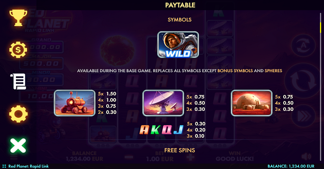 red planet rapid link paytable paytable