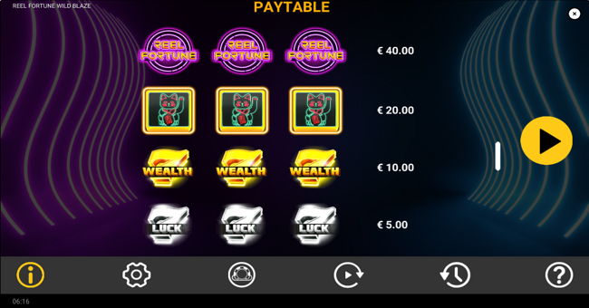 reel fortune wild blaze paytable 1 paytable