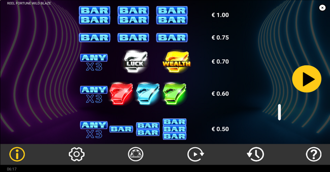 reel fortune wild blaze paytable 3 paytable