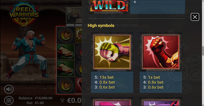 reel warriors paytable 1 paytable