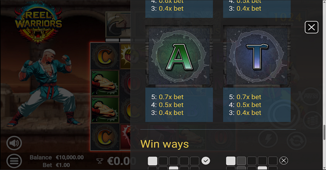 reel warriors paytable 6 paytable