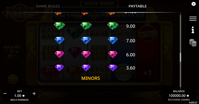 reels paradise paytable 2 paytable