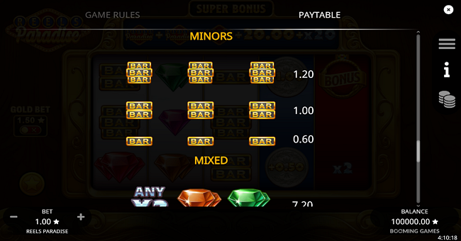 reels paradise paytable 3 paytable