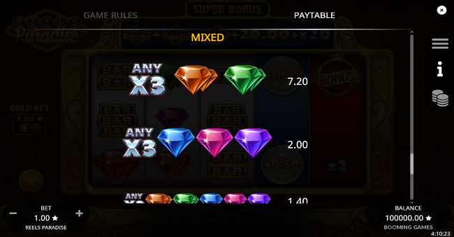 reels paradise paytable 4 paytable