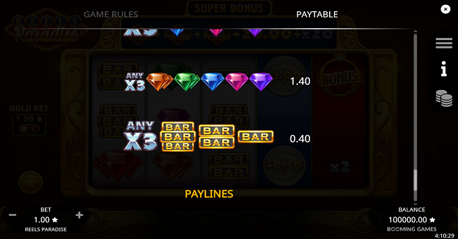 reels paradise paytable 5 paytable