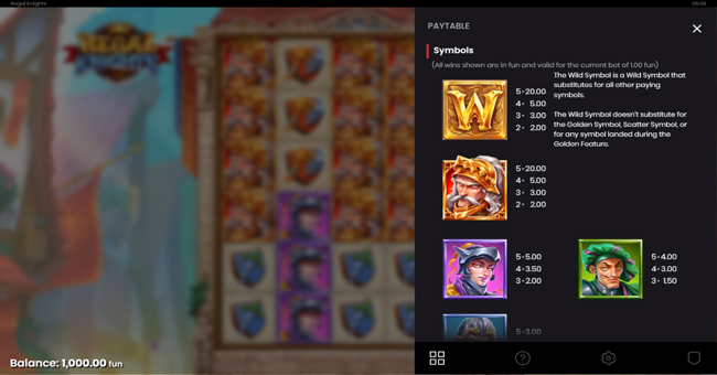 regal knights paytable 1 paytable